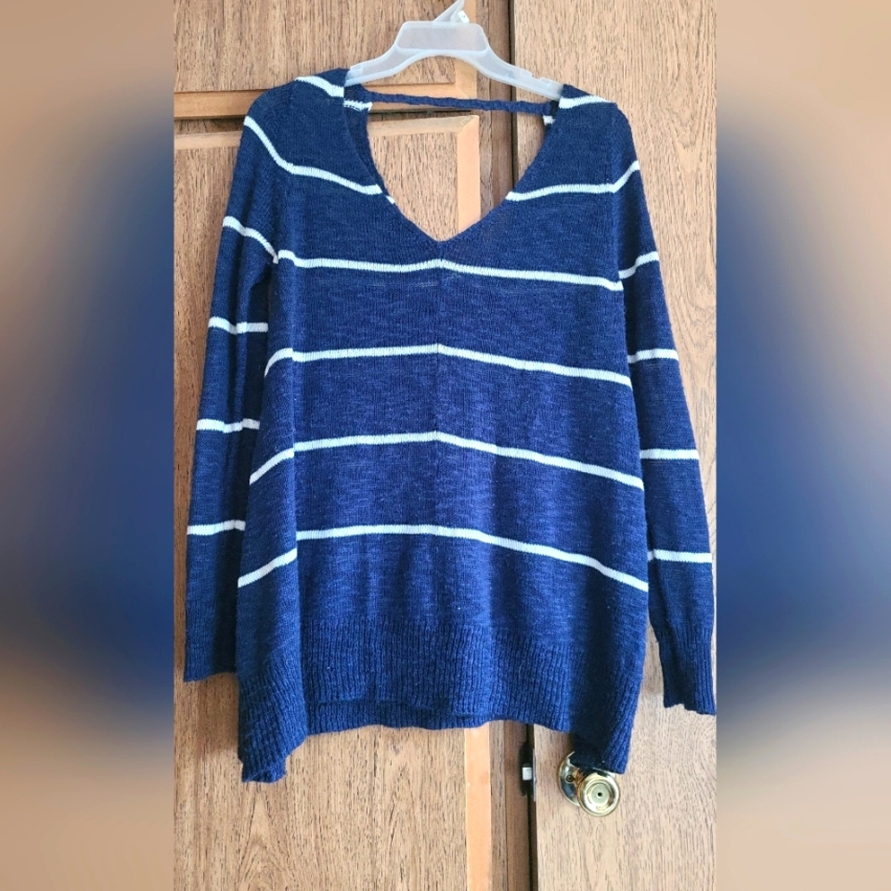 Women's Navy Blue Striped Sweater